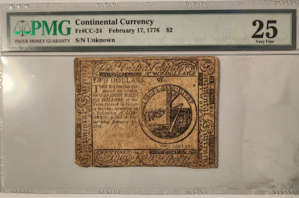 February 17, 1776 continental currency $2 PMG VF25 Fr#CC-24 Philadelphia