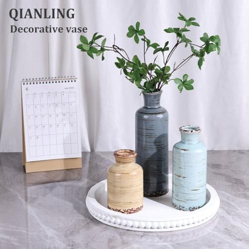 Ceramic Vase Set - 3 Small Flower Vases Home Decor, Modern Rustic Multicolored