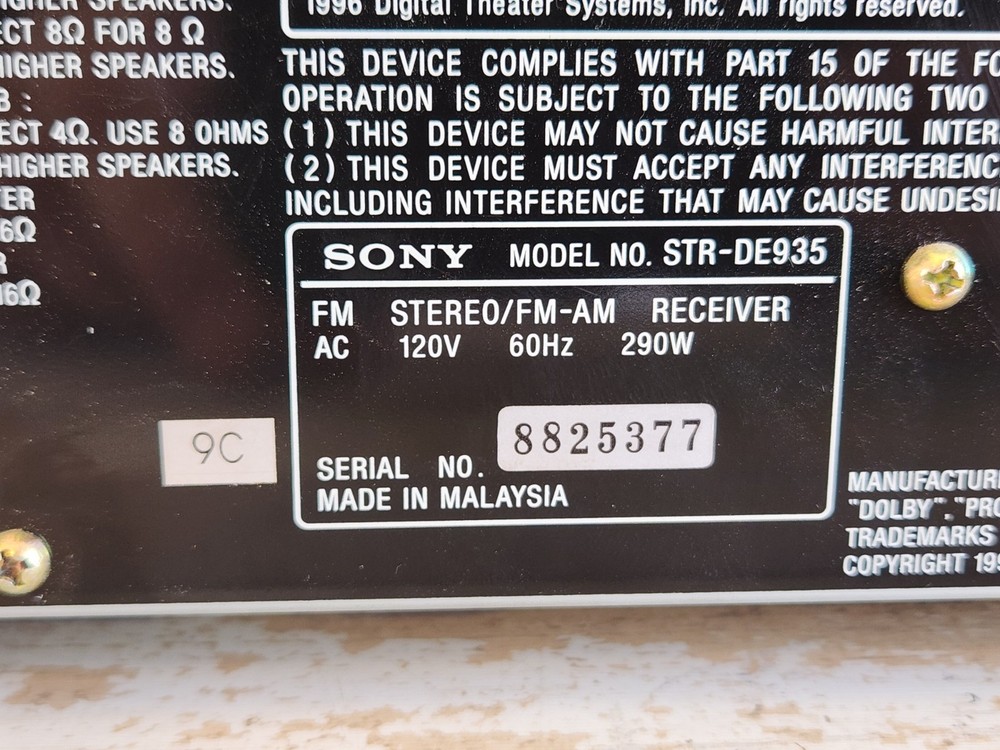 Sony STR-DE935 AV Receiver Dolby Digital/DTS 5.1 Digital A/V Controller Tested