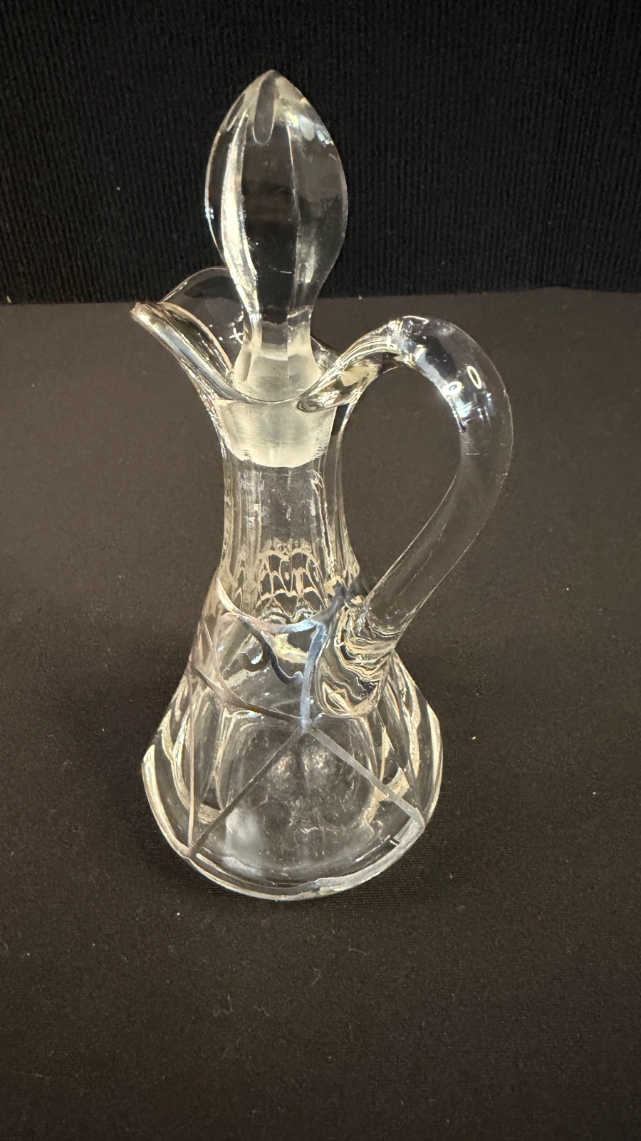 Antique Art Nouveau Sterling Overlay Glass Cruet Bottle w Stopper 6.5"