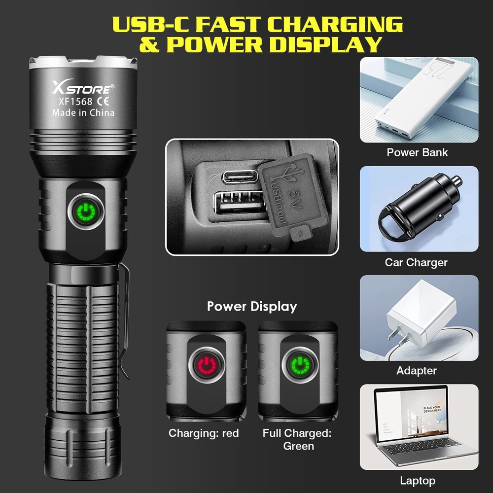 Super Bright 5000000Lumen 2Modes LED Flashlight Rechargeable Tactical Work Light