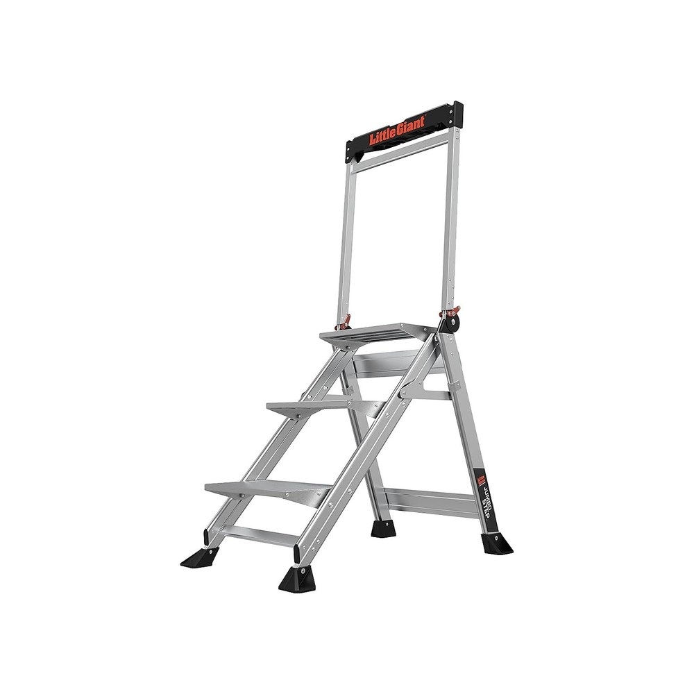 3 Step Lightweight Aluminum Stepladder with Adjustable Handrail Tool Tray