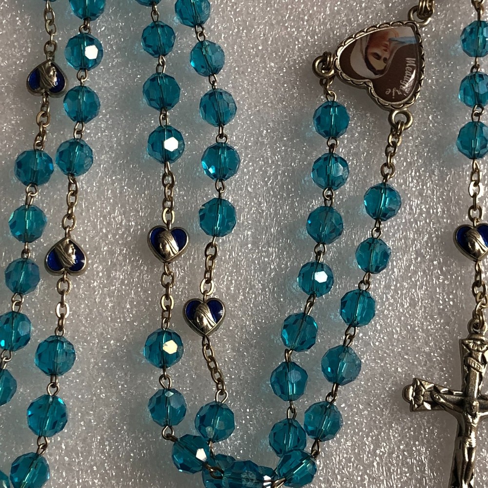Light Blue Crystals Beads Catholic Rosary Necklace Italy