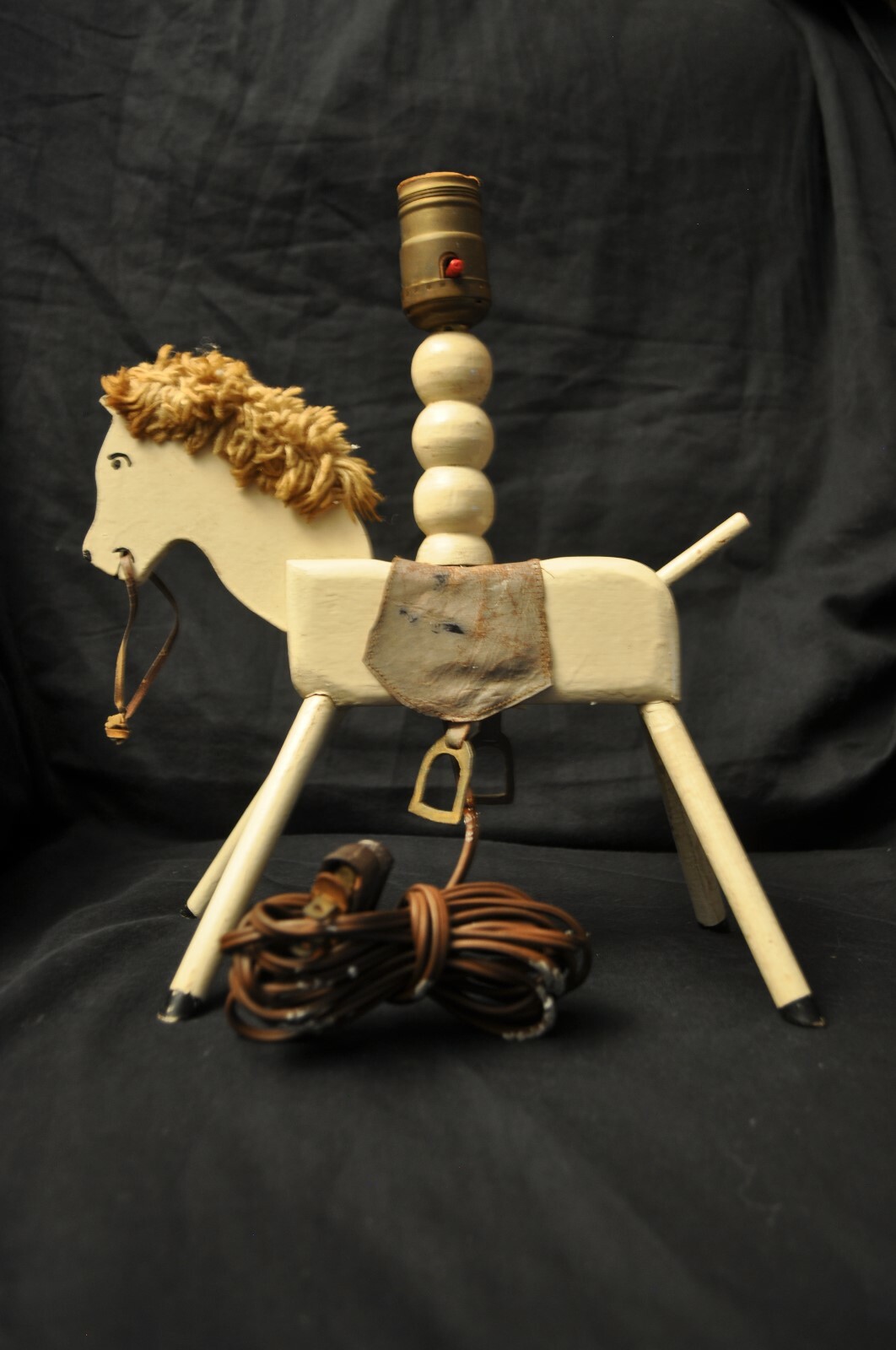 Wood White Horse / Pony Lamp Vintage / Antique w/ Leather Saddle