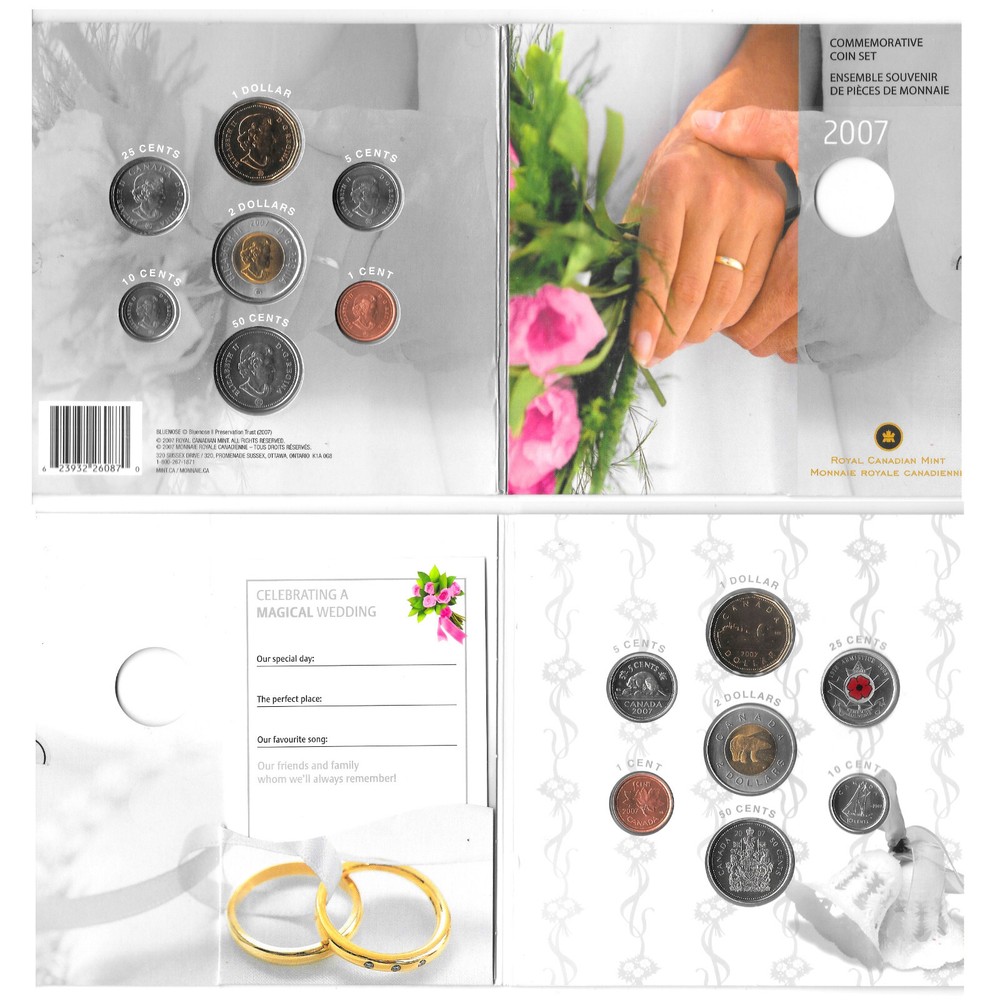 CANADA 1 CENT-2 DOLLARS 2007 Wedding Coin Set 7 COINS In Folder. BB14