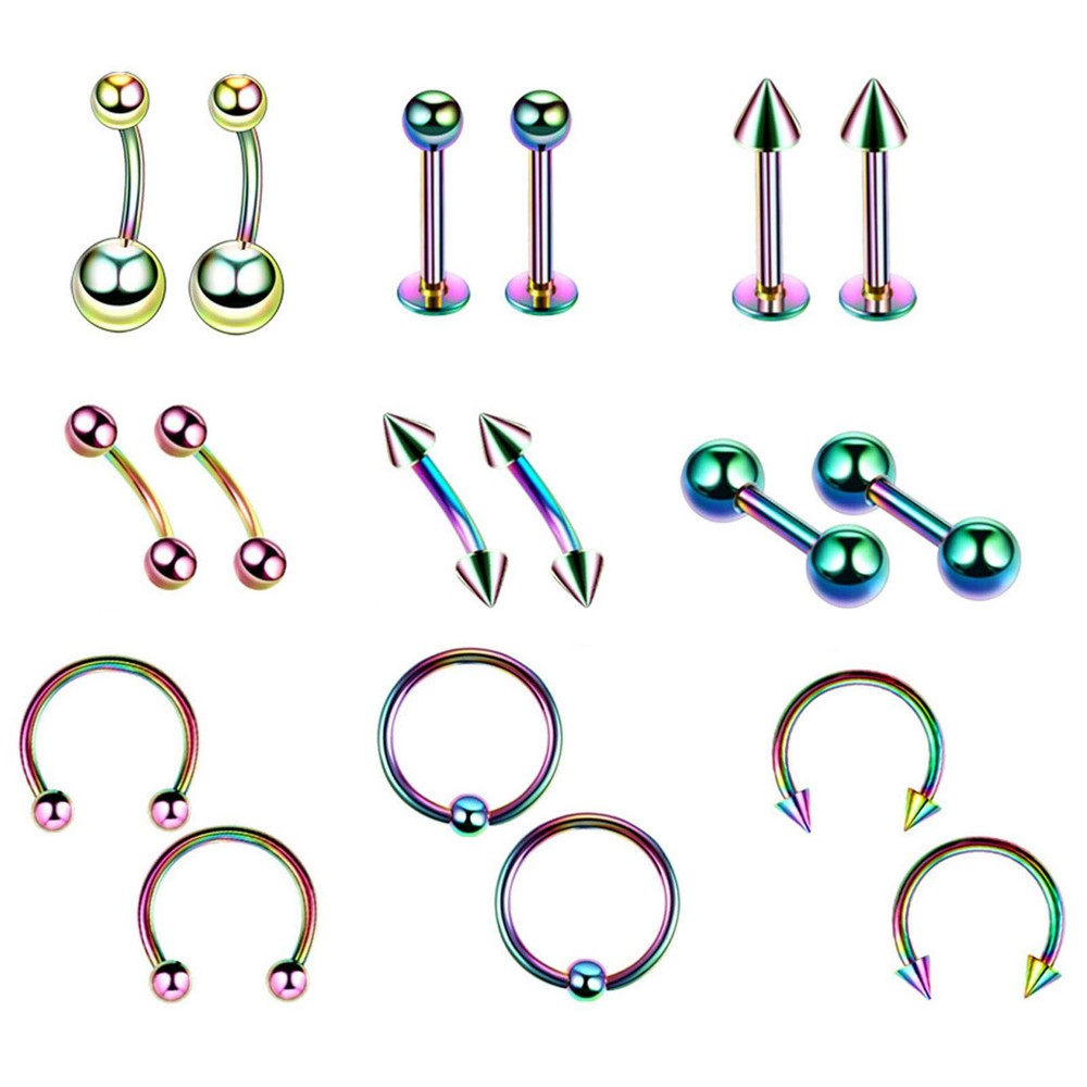 42Pcs Body Piercing Tools Kit Eyebrow Lip Ear Stud Belly Button Ring Needles Set