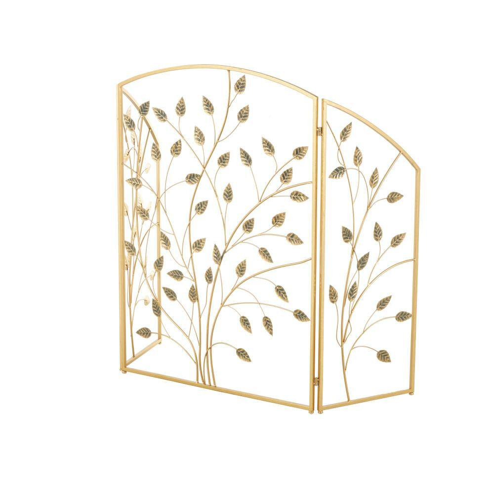 Gold Metal Leaf Foldable 3-Panel Fireplace Screen