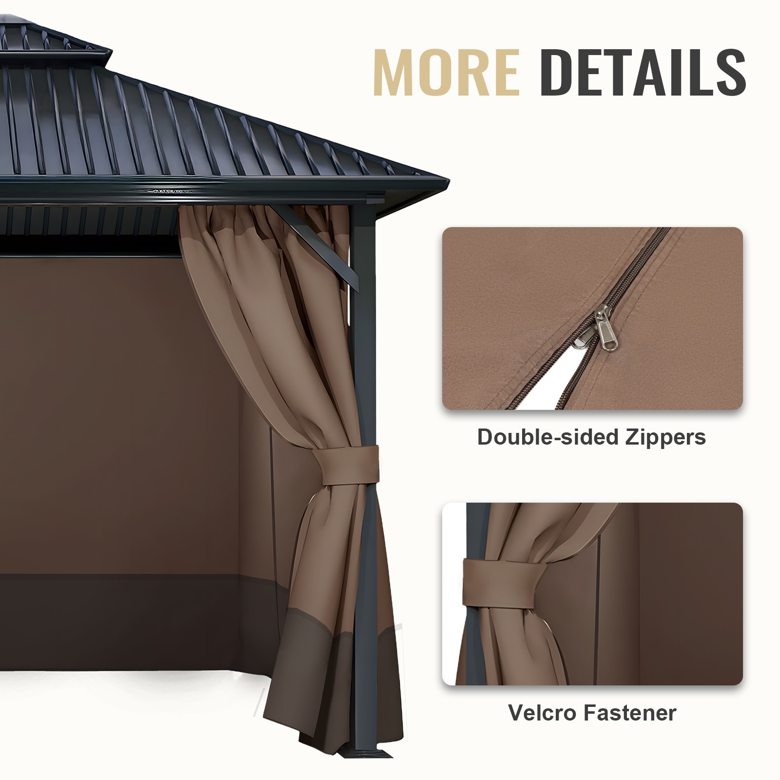 10x10ft Outdoor Gazebo Curtains Waterproof 4-Panel Privacy Sidewall Replacement