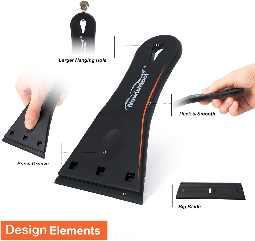 Plastic Razor Blade Scraper with 3 Inch Big Blade, 2 Pack Plastic Blade Scraper