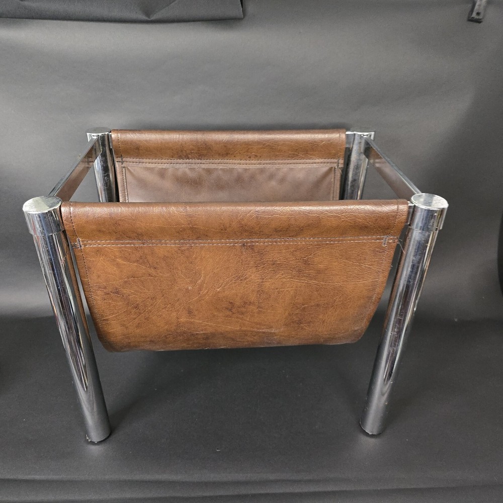 Milo Baughman Style Magazine Rack Chrome
