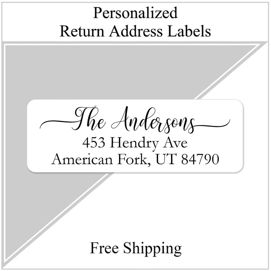 60 Return Address Labels Personalized Printed 3/4" x 2 1/4" Swash Script