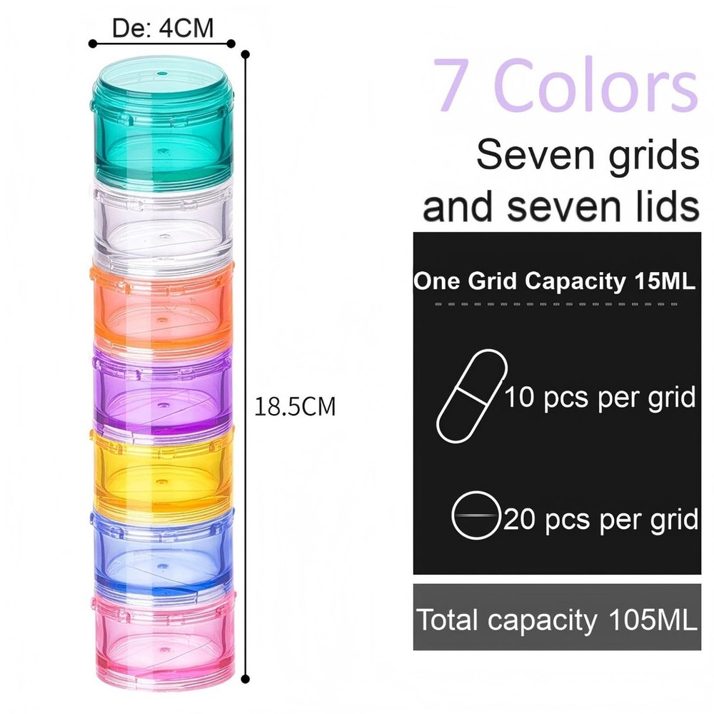 7 Day Stackable Pill Organizers Round Pill Tower Boxes with Lids for Supplements