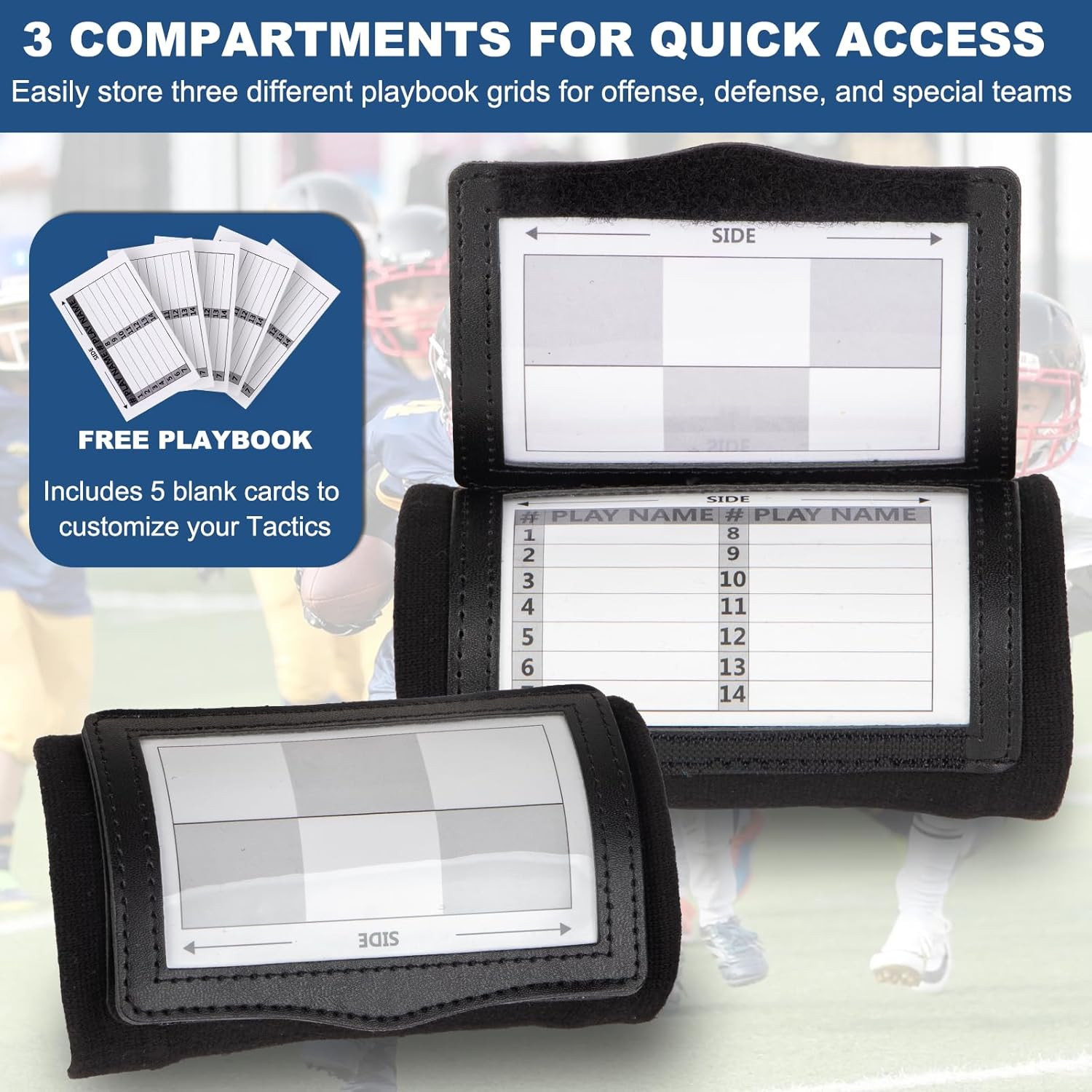 Football Wristbands with 5 Playbook Cards, Clear PVC Windows Wristbands Sports f