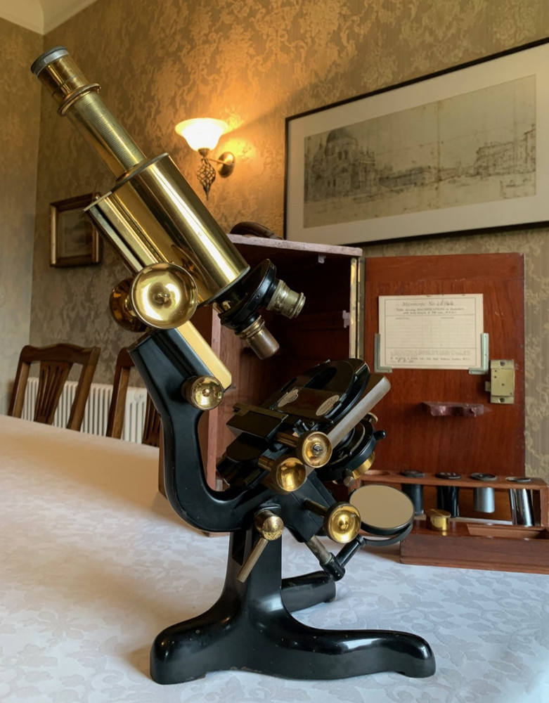 Vintage W. Watson & Sons Ltd - Bactil Monocular Brass Microscope - c1930, Cased