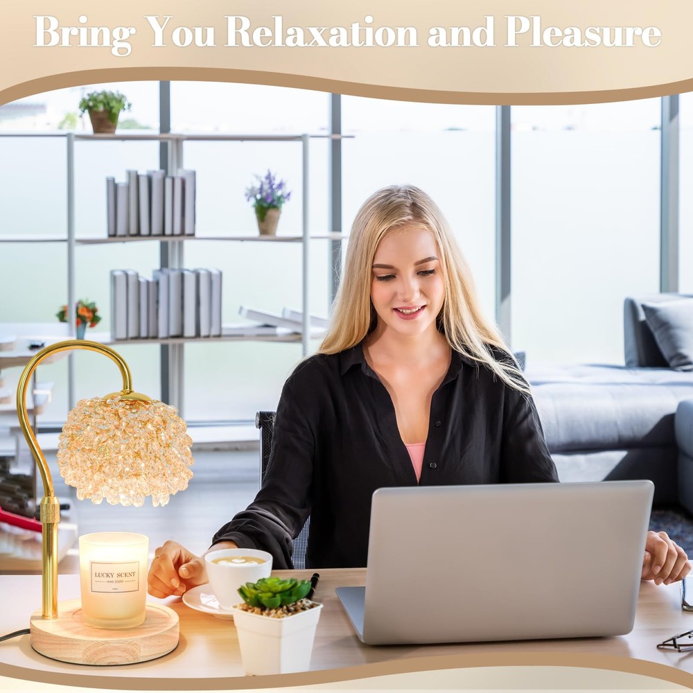 Hisummer Candle Warmer Lamp with Timer, Dimmable Large, Gold