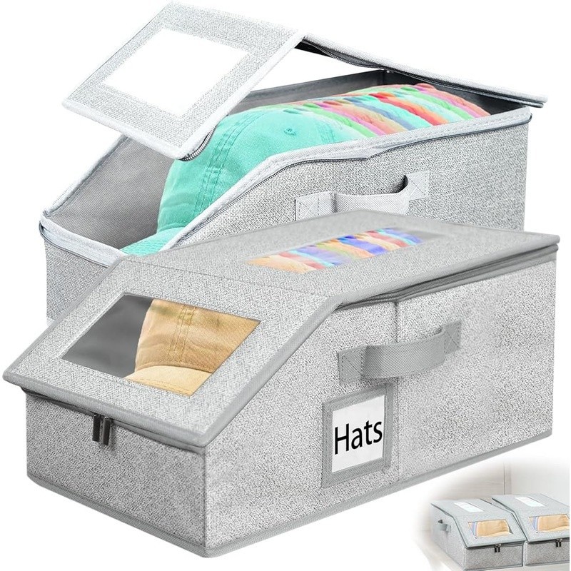 Hat Organizer Baseball Cap Storage Stackable Collapsible W/ Clear Windows New