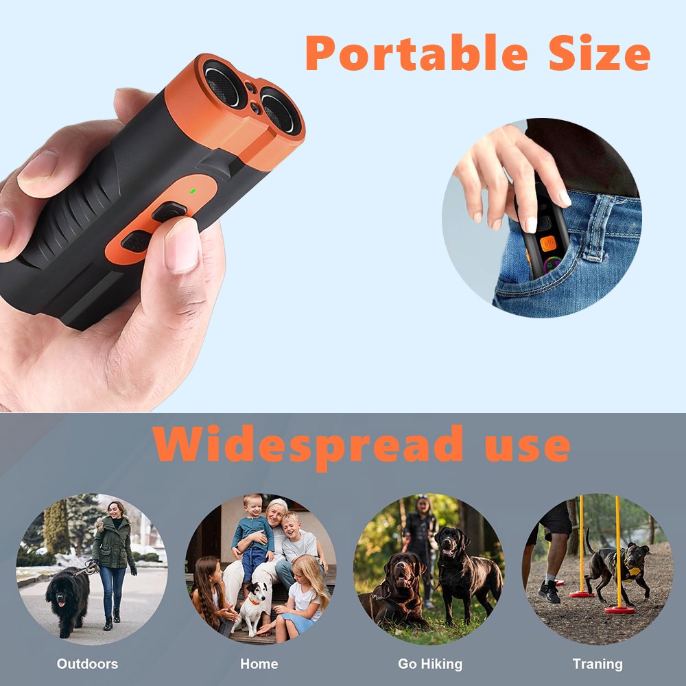 2025 Dual Head Ultrasonic Dog Repeller USB Rechargeable Dog Training Device