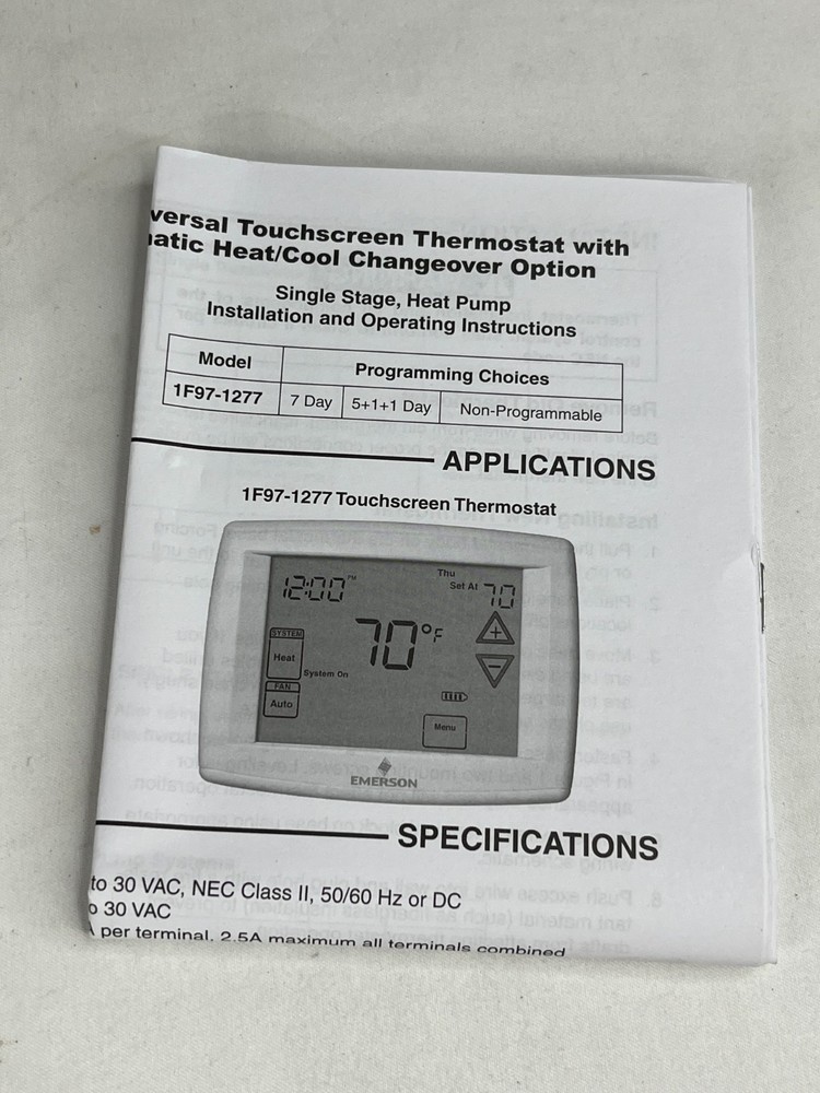 Emerson 1F97-1277 White Touchscreen 7-Day Programmable Thermostat