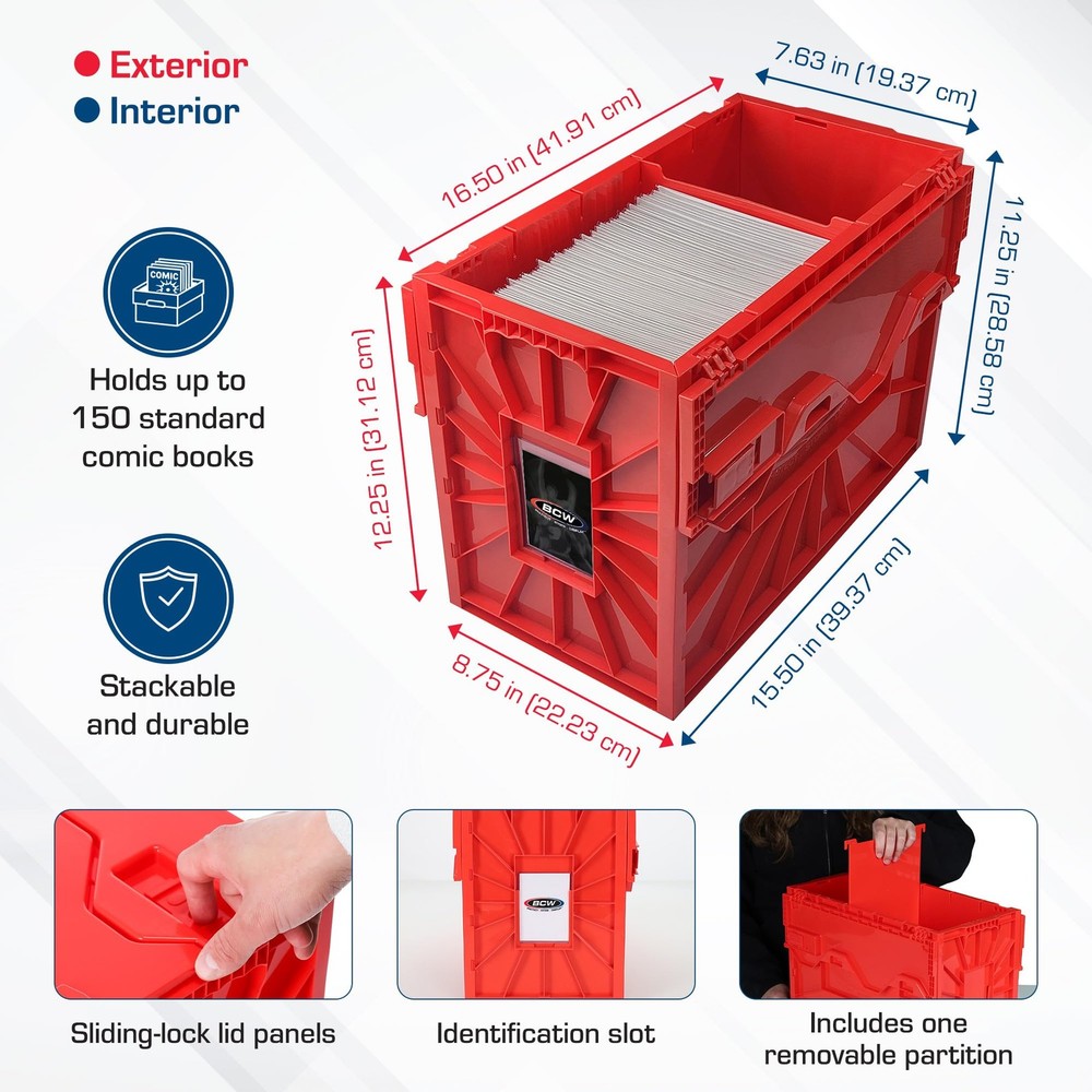 Short Comic Book Bin | Holds 150 Comics | Stackable Plastic Storage | Acid-Fr...