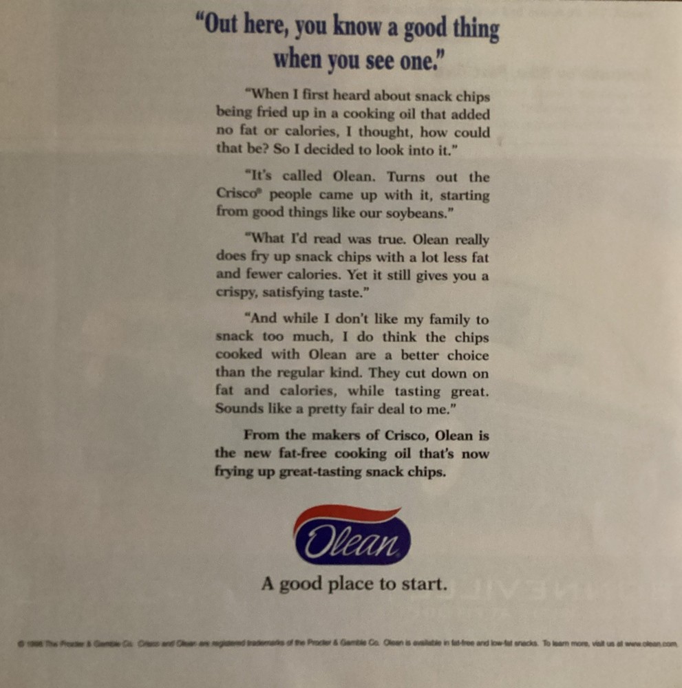 1998 Olean Cooking Oil Ad -(MP-132)