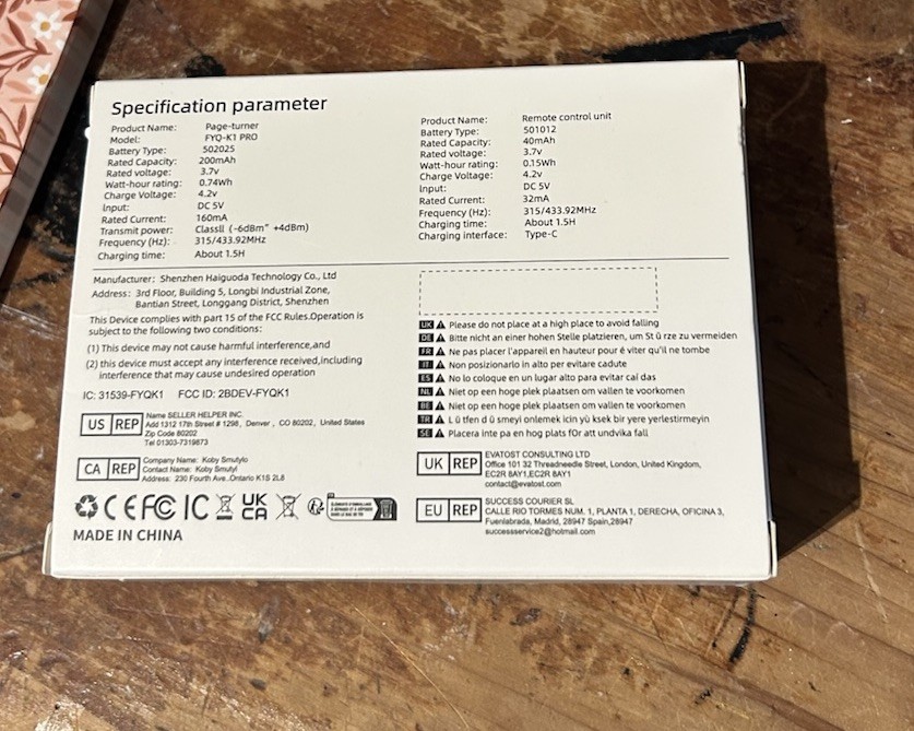 DATAFY Case Friendly Page Turner – Wireless Bluetooth Remote Controller – Black