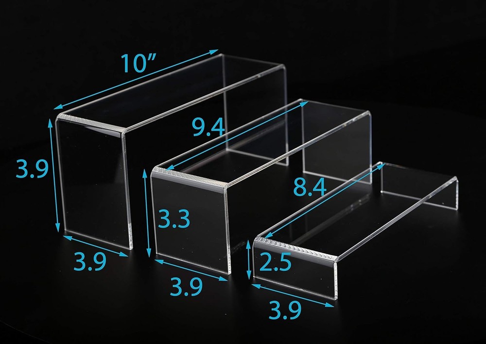 3 PC Large Clear Acrylic Riser Set Display Risers Shelf Showcase Fixtures