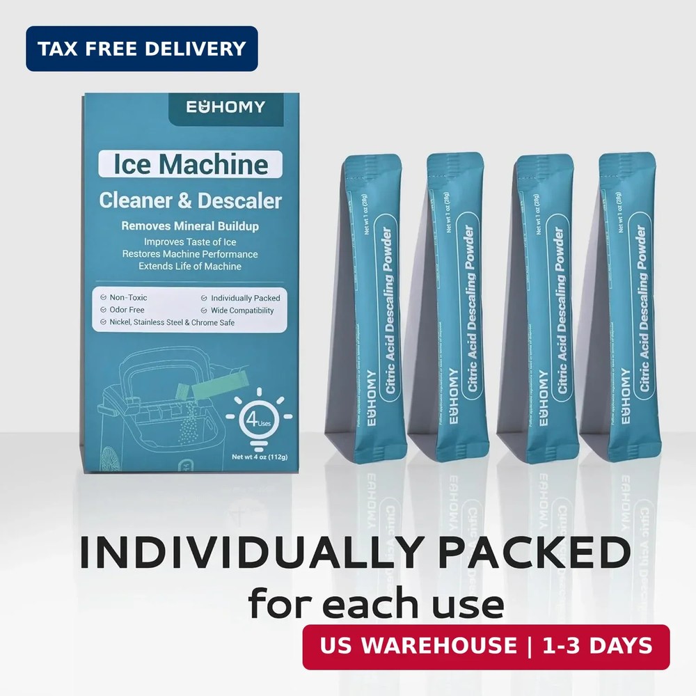 EUHOMY Ice Maker Cleaner & Descaler | 4 Use & Individually Packed | Ice Machine