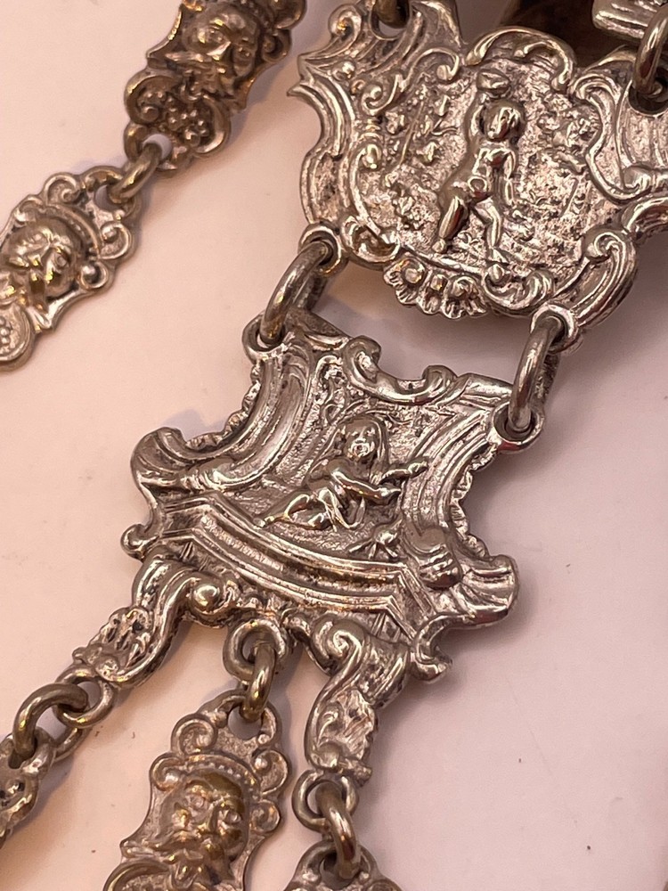 Chatelaine Solid Silver Antique Victorian Continental pin cushion pencil etc