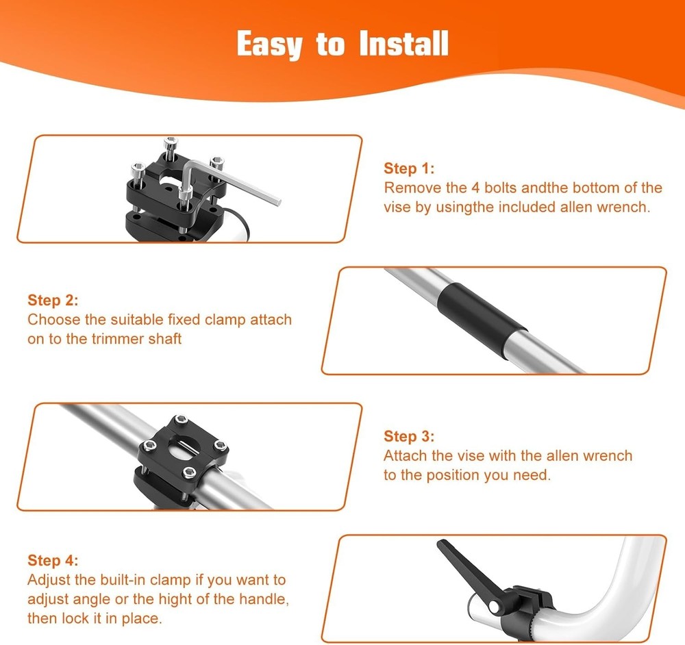 Ergonomic Weed Eater Handle Extension, Universal String Trimmer Silver