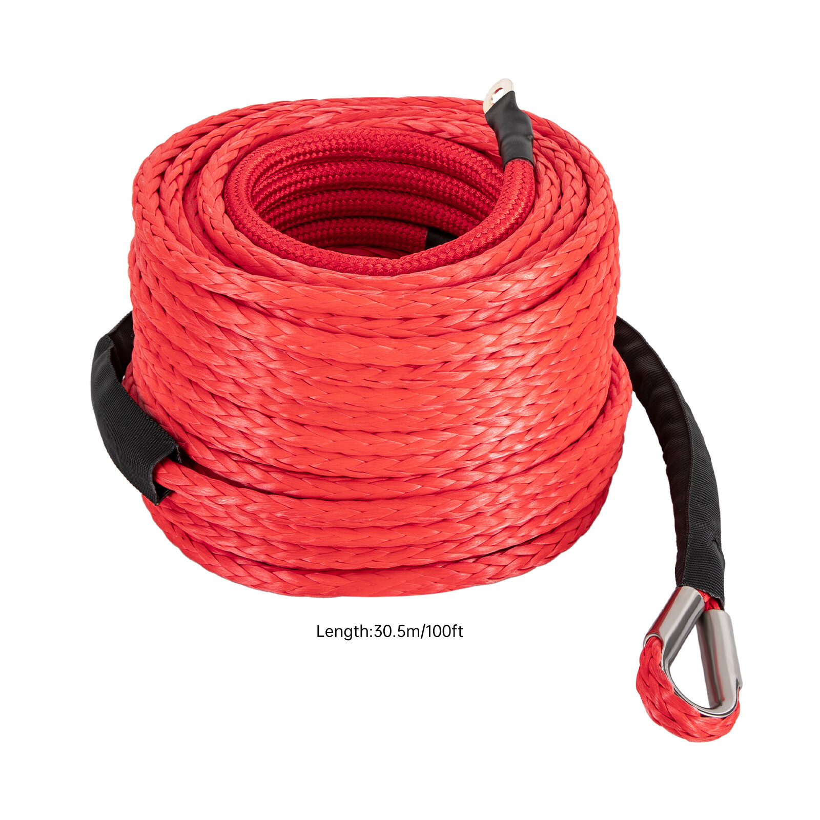 3/8" x 100ft Synthetic Car Tow Rope with Hook, 23,809 lbs Strength