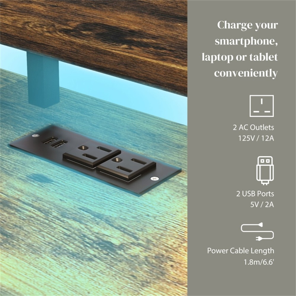 Office Computer Desk with LED Lights -Rustic Brown