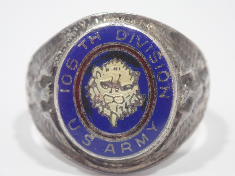 WWII 106th DIVISION USA US ARMY STERLING SILVER ENAMEL UNIT SIGNET RING SZ 11.5
