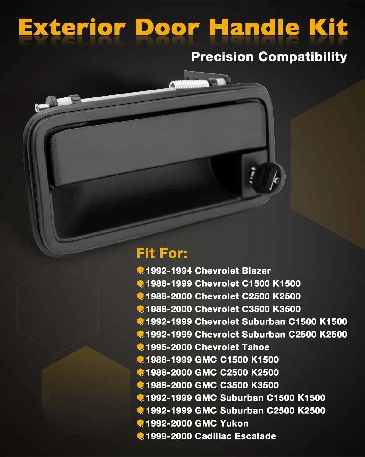 Metal Exterior Door Handle w/ Lock Cylinder Fit 1988-2000 Chevy GMC C1500 C2500