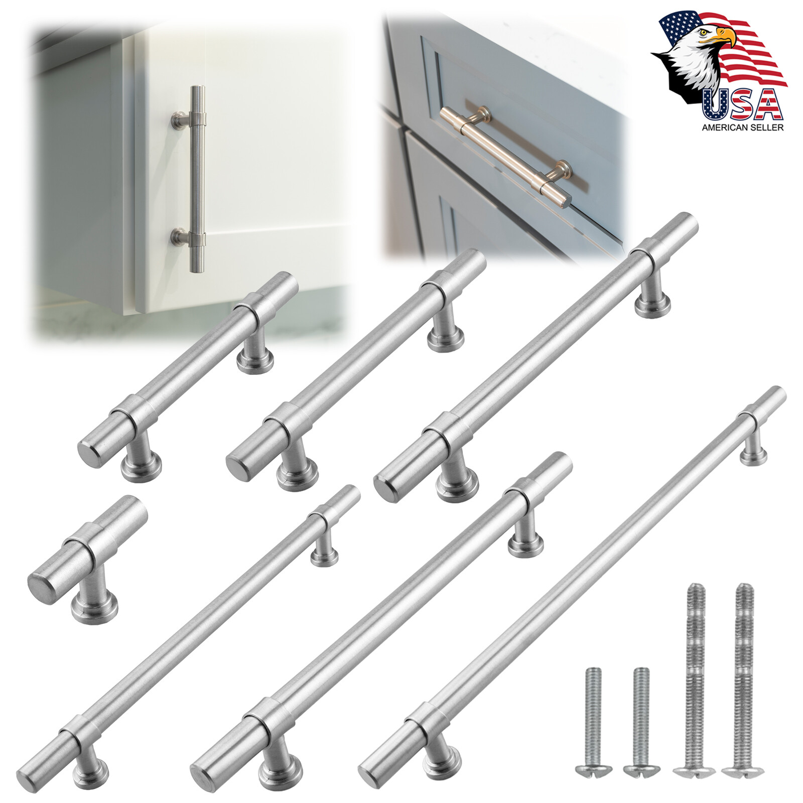 Brushed Nickel Modern Cabinet Handles Bar Pulls Kitchen Hardware Stainless Steel