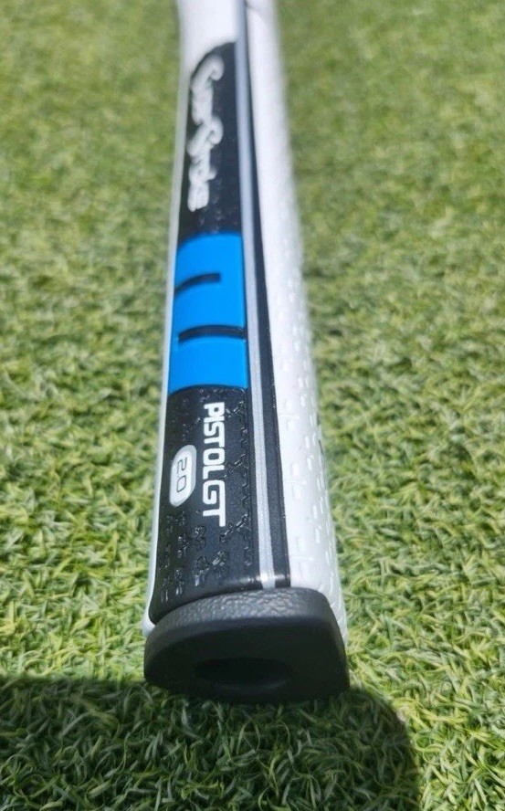 SuperStroke White/Blue Pistol GT Traxion 2.0 Putter Grip, Lightweight Golf Grip