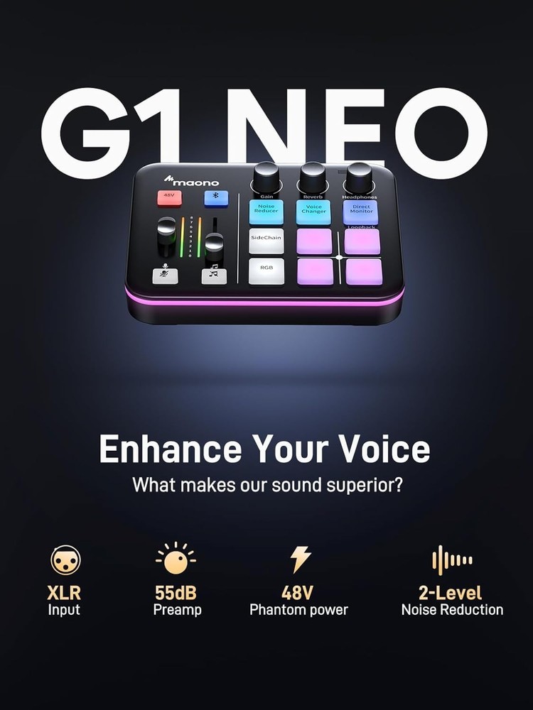 Gaming Streaming Equipment Bundle: Audio Interface Mixer and XLR Dynamic Mic RGB