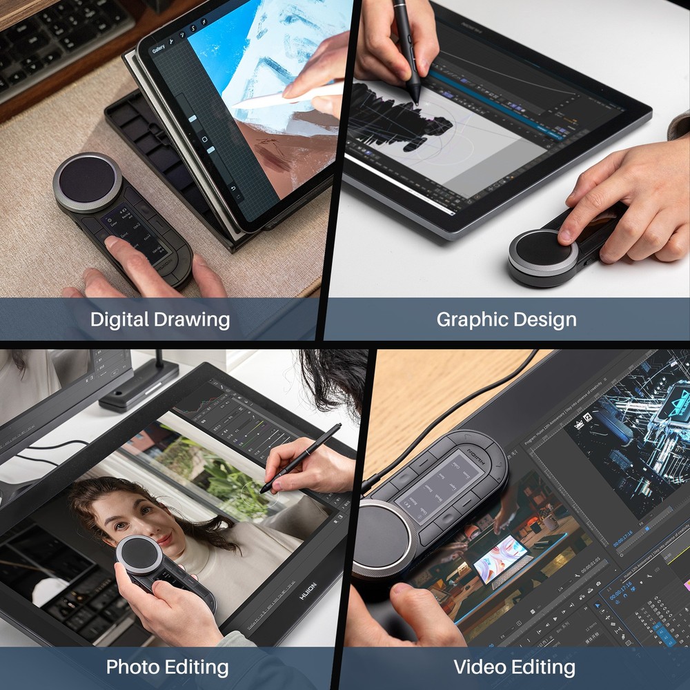 HUION Keydial Remote Bluetooth Programmable Keypad Dual Dials 60 Customized Keys
