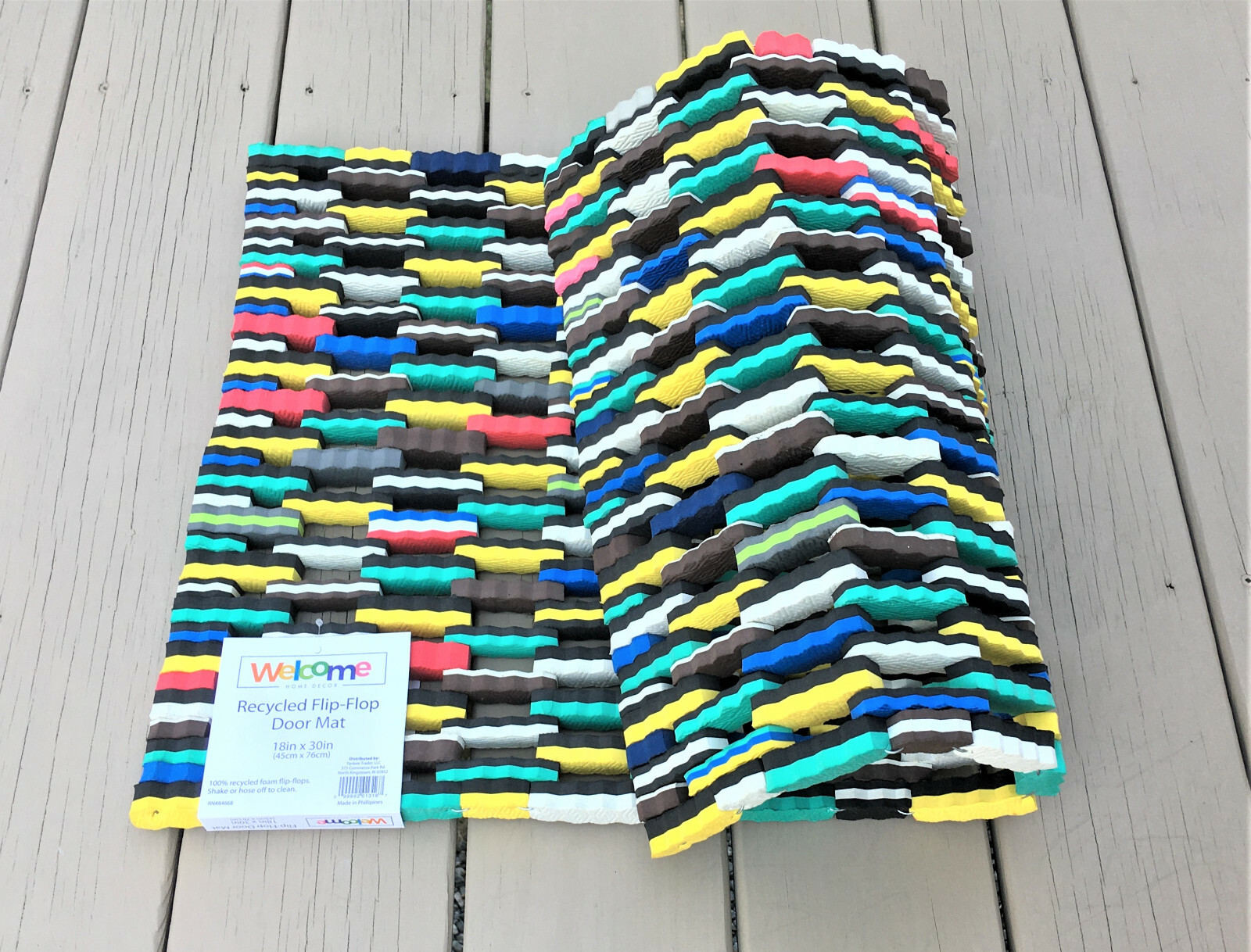 HAPPY COLORS Welcome Door Mat Made From Flip Flop Pcs 18" X 30" Repurposed