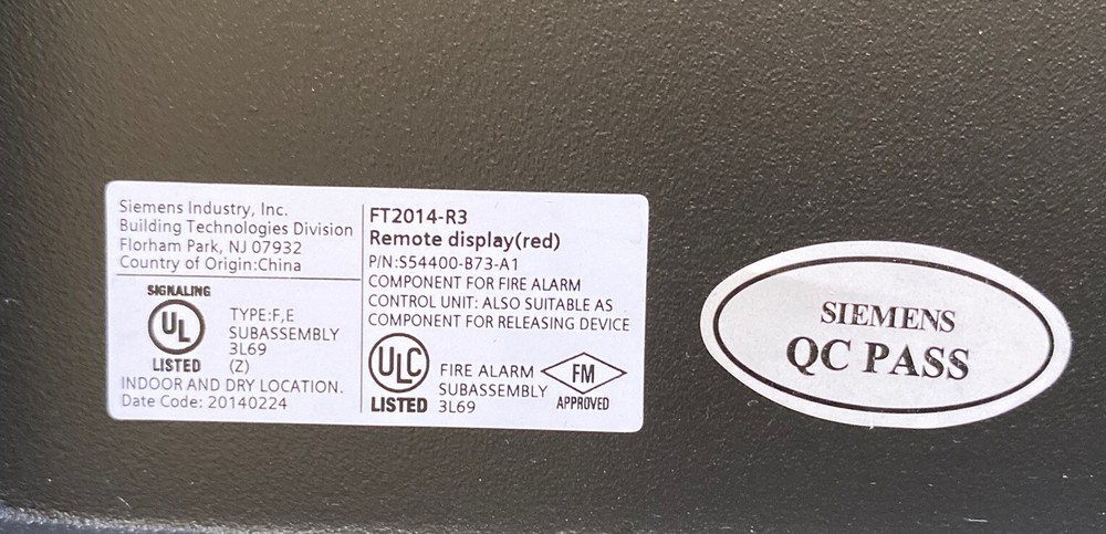 SIEMENS FT2014-R3 Fire Alarm Remote Display (Red)