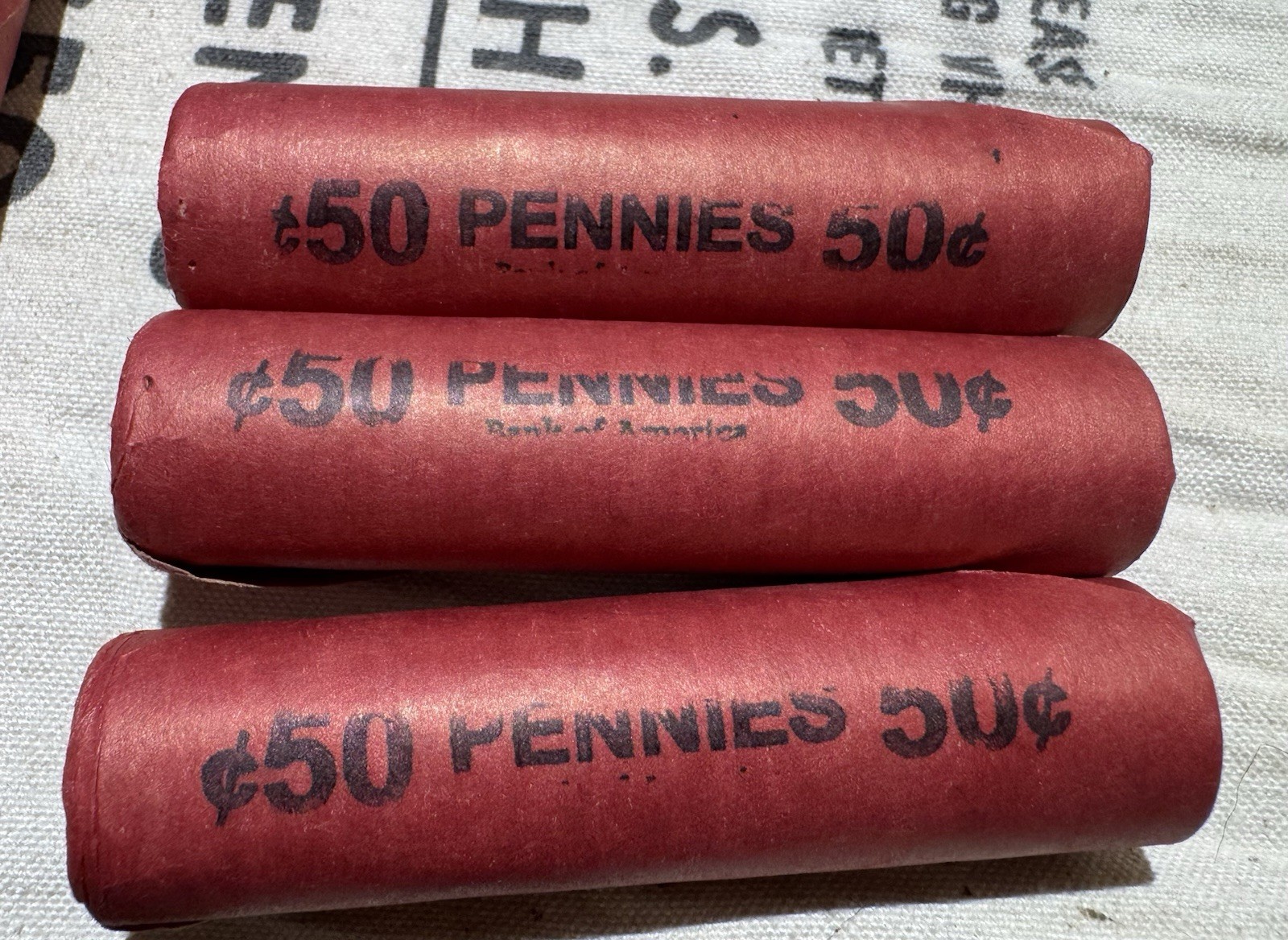 SEALED, UNSEARCHED, OBW (Old Bank Wrapper-RED) Wheat Cent Rolls, 1909-58 mixed