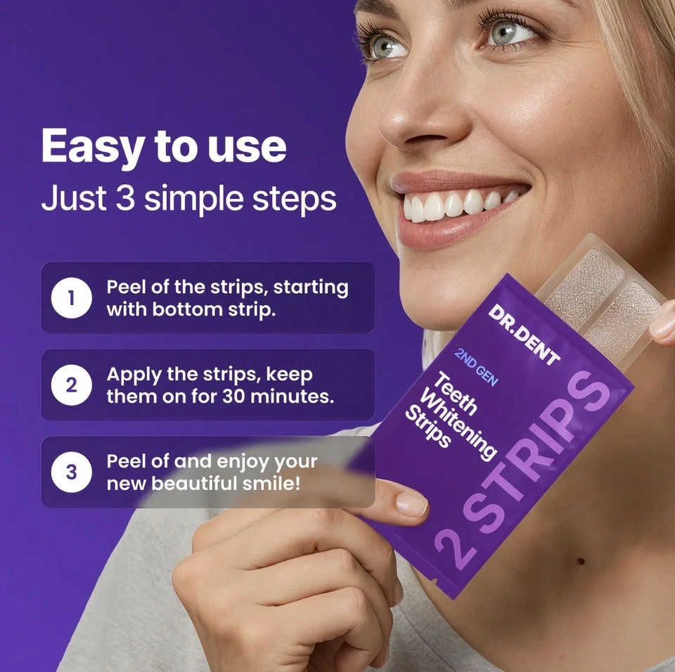 DR.DENT Purple Teeth Whitening Strips – Peroxide Free, 14 Count