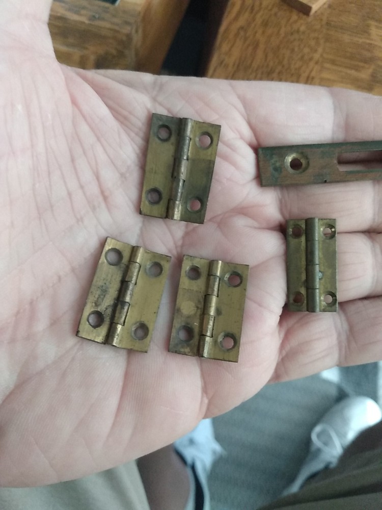 Antique Brass Small HINGES And Lock Plate Hardware