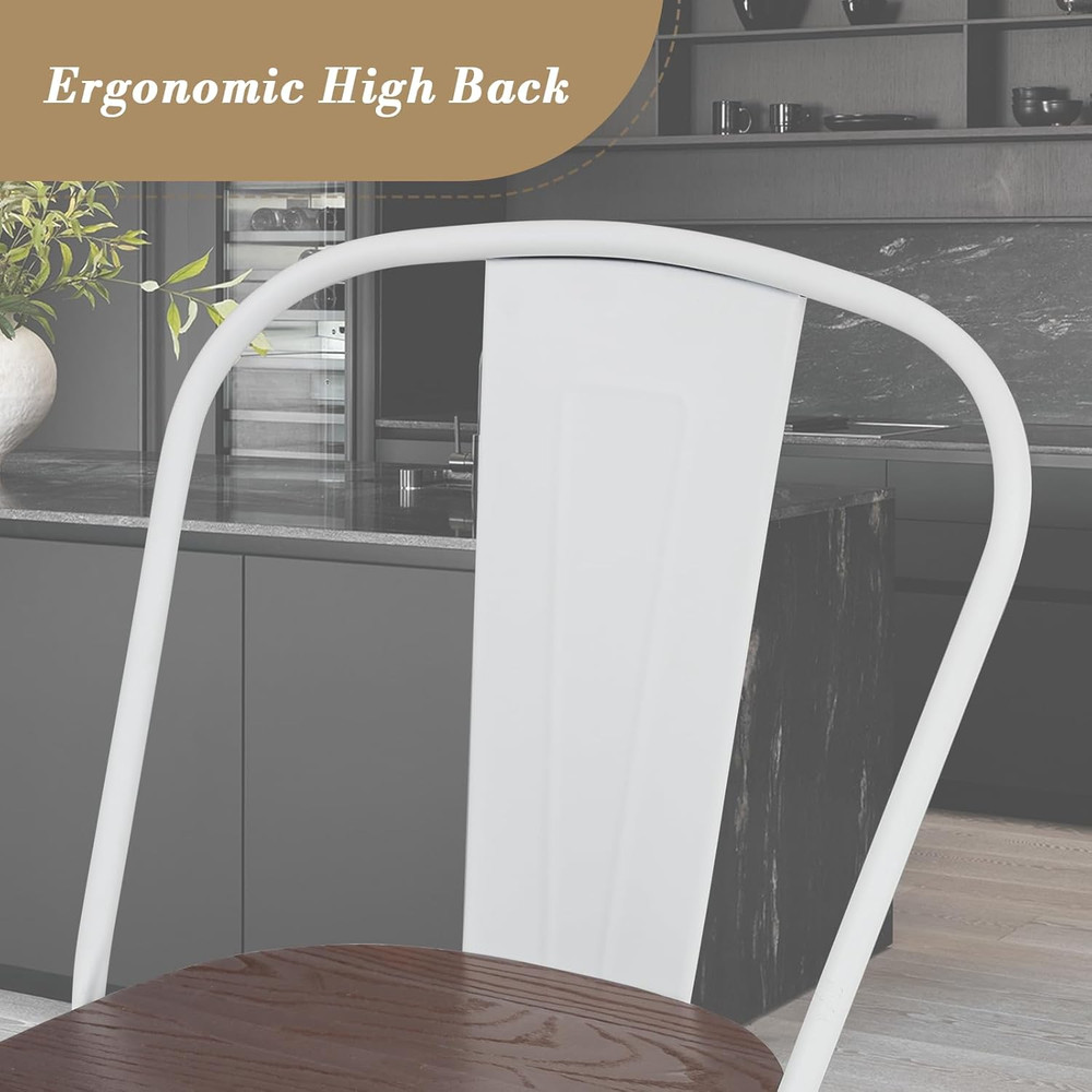 Set of 2 30.5'' High Back Bar Stools, Stackable Metal Frame, Farmhouse Style
