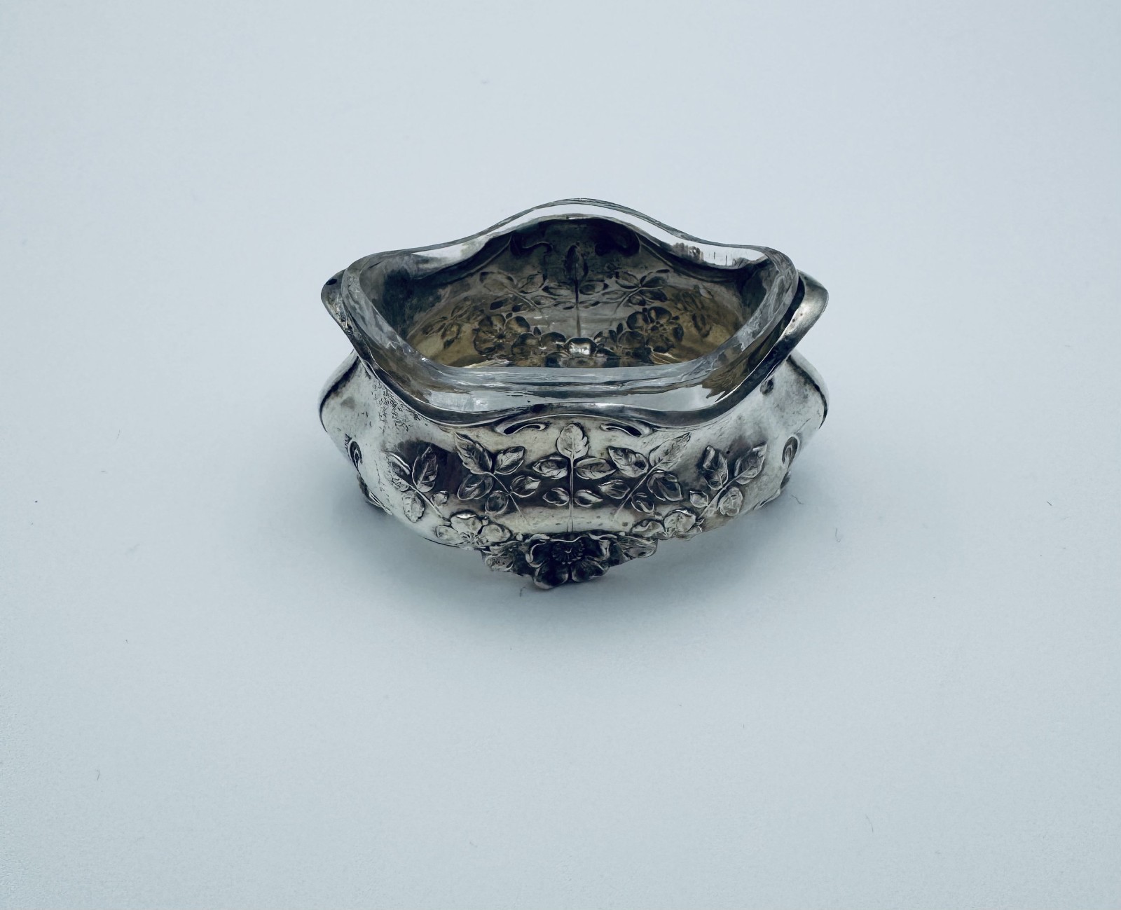 French Minerva Silver Open Salt Cellar - Art Nouveau - with Glass insert and sil
