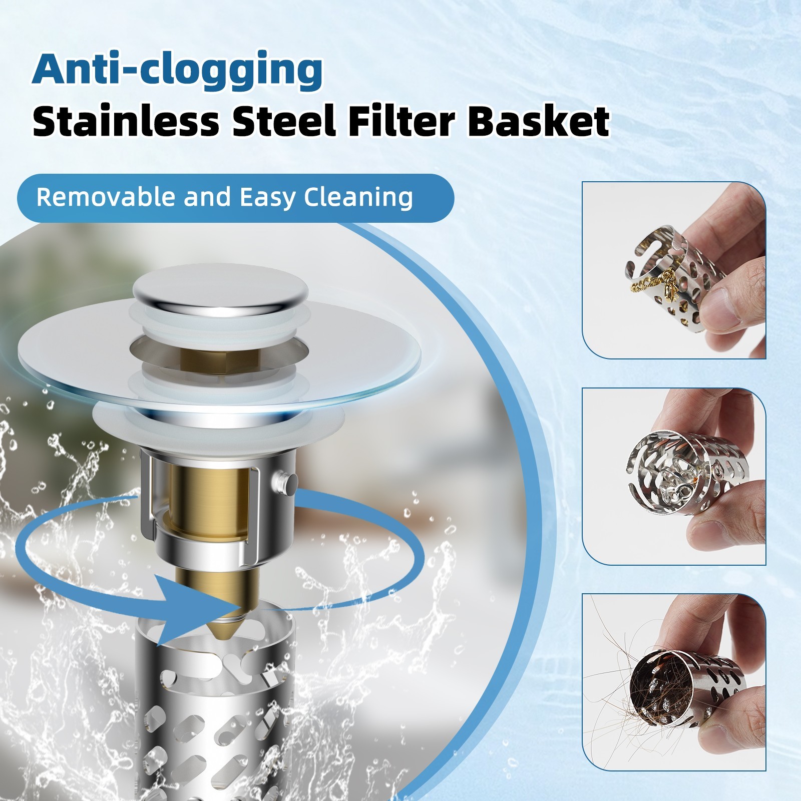 Universal Bathroom Sink Stopper Pop Up Drain Strainer Hair Catcher Filter Basket