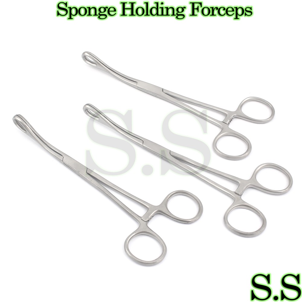 3 Sponge Holding Forceps Curved 7" Surgical Instruments