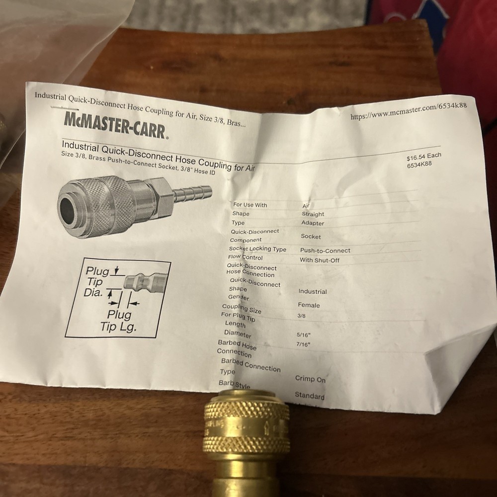 mcmaster carr 7 Quick Disconnect Hose Coupling Ms 3/8 Brass