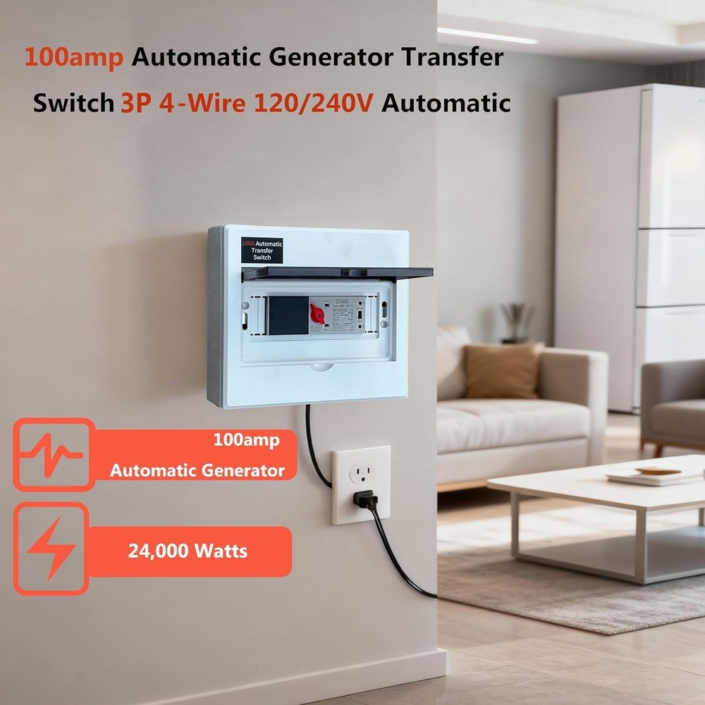Automatic Generator Transfer Switch 100A 3P 4-Wire 120/240V Automatic/Manual ...
