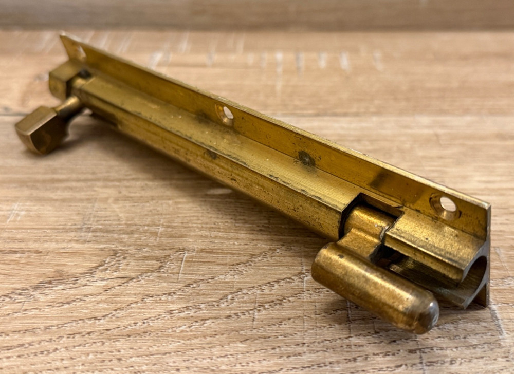 VINTAGE SOLID BRASS 6" SLIDE BOLT DOOR BOLT