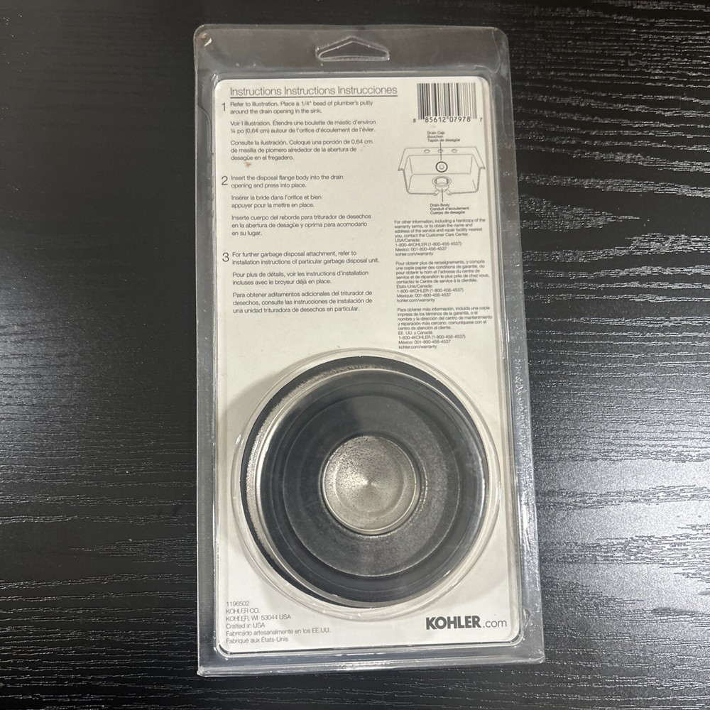 Kohler Solid Durable Disposal Flange and Stopper for Standard Garbage Disposals